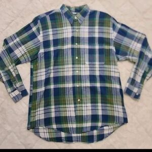Men's Blue and Green Plaid Shirt